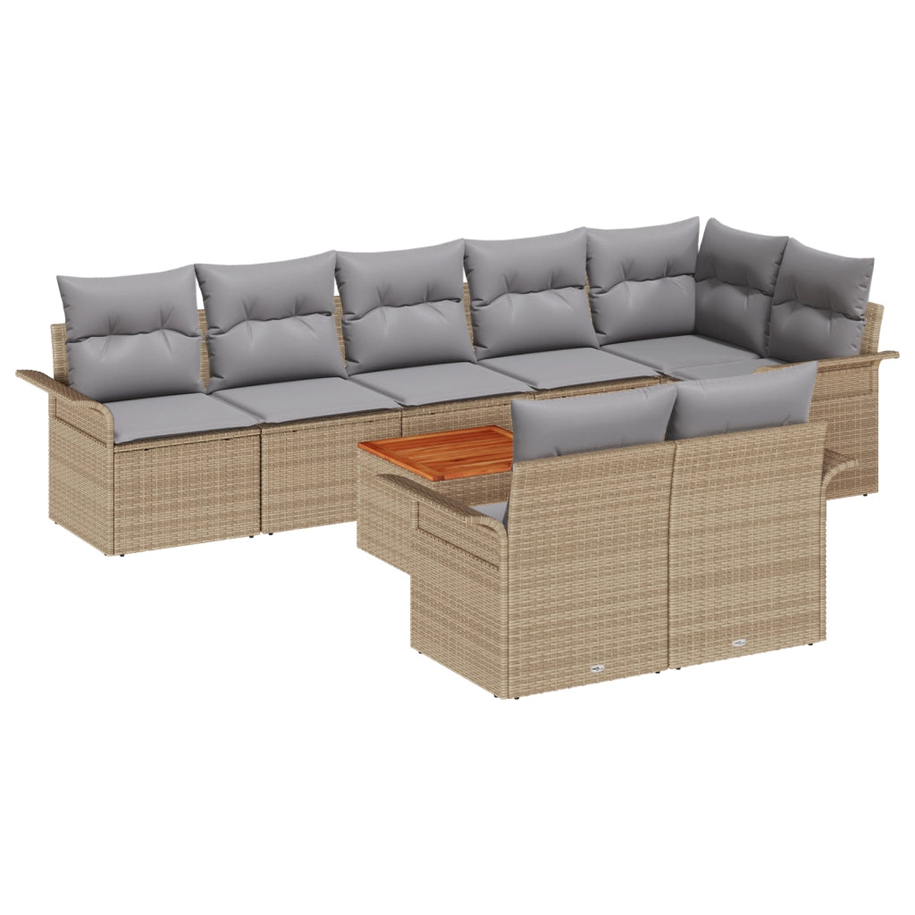 Set di divani da giardino da 9 pezzi con cuscini Beige Polyrattan Acacia