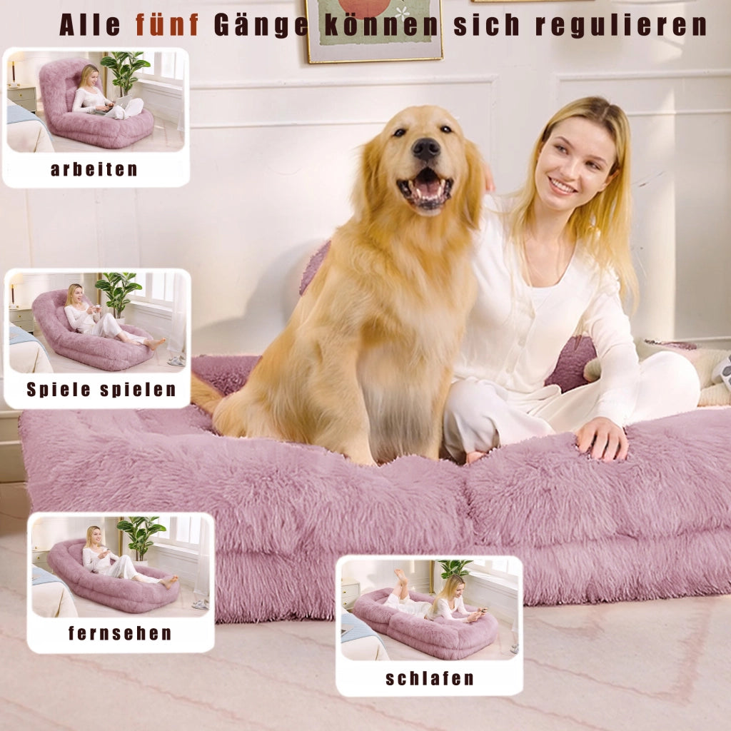Divano letto da pavimento reclinabile a 5 posizioni con cuscino per relax, in poliestere, ferro e spugna, rosa