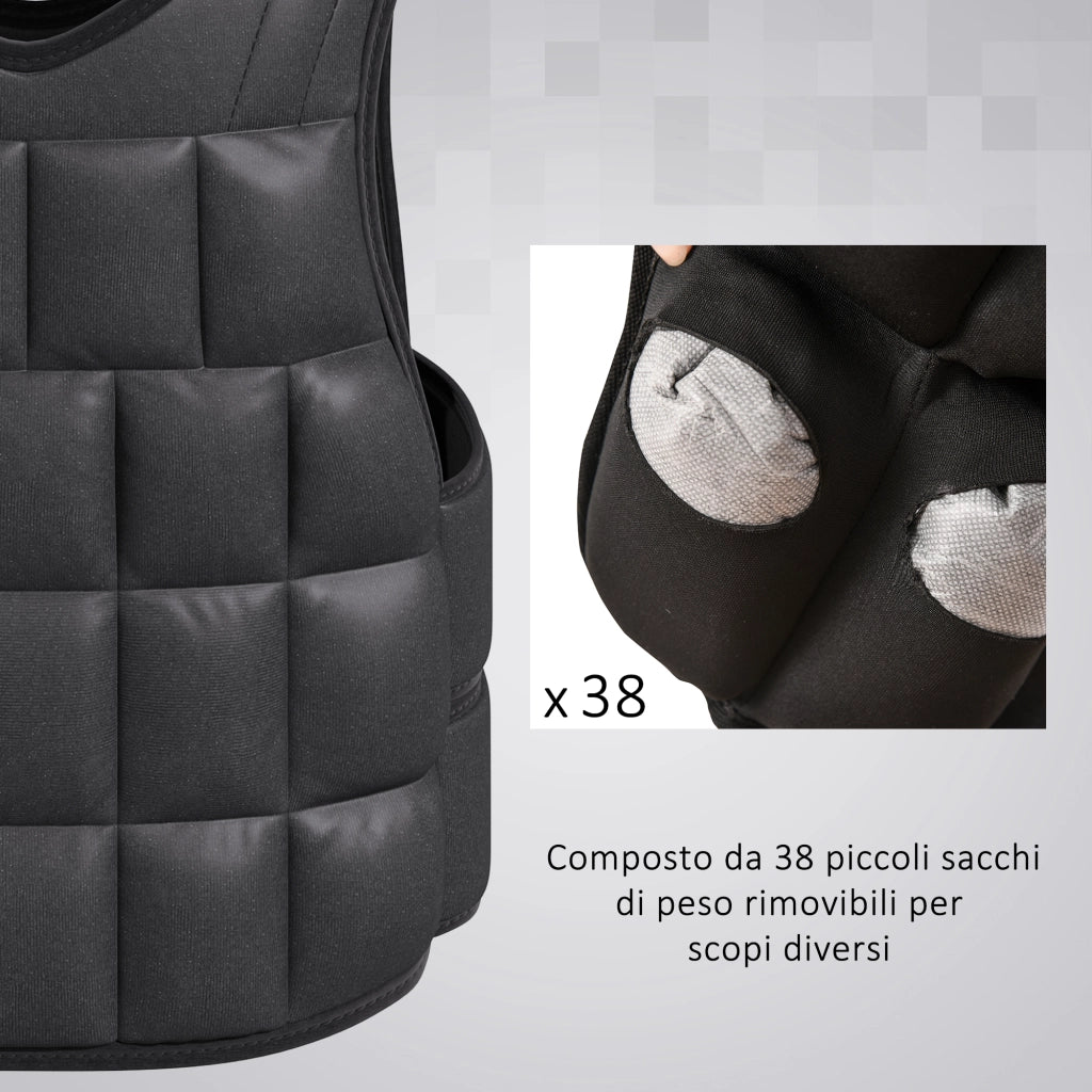 Giubbotto Zavorrato 20kg ¨C Xylo ¨C Unisex 38 Pesi Singoli Imbottitura Velcro Nero