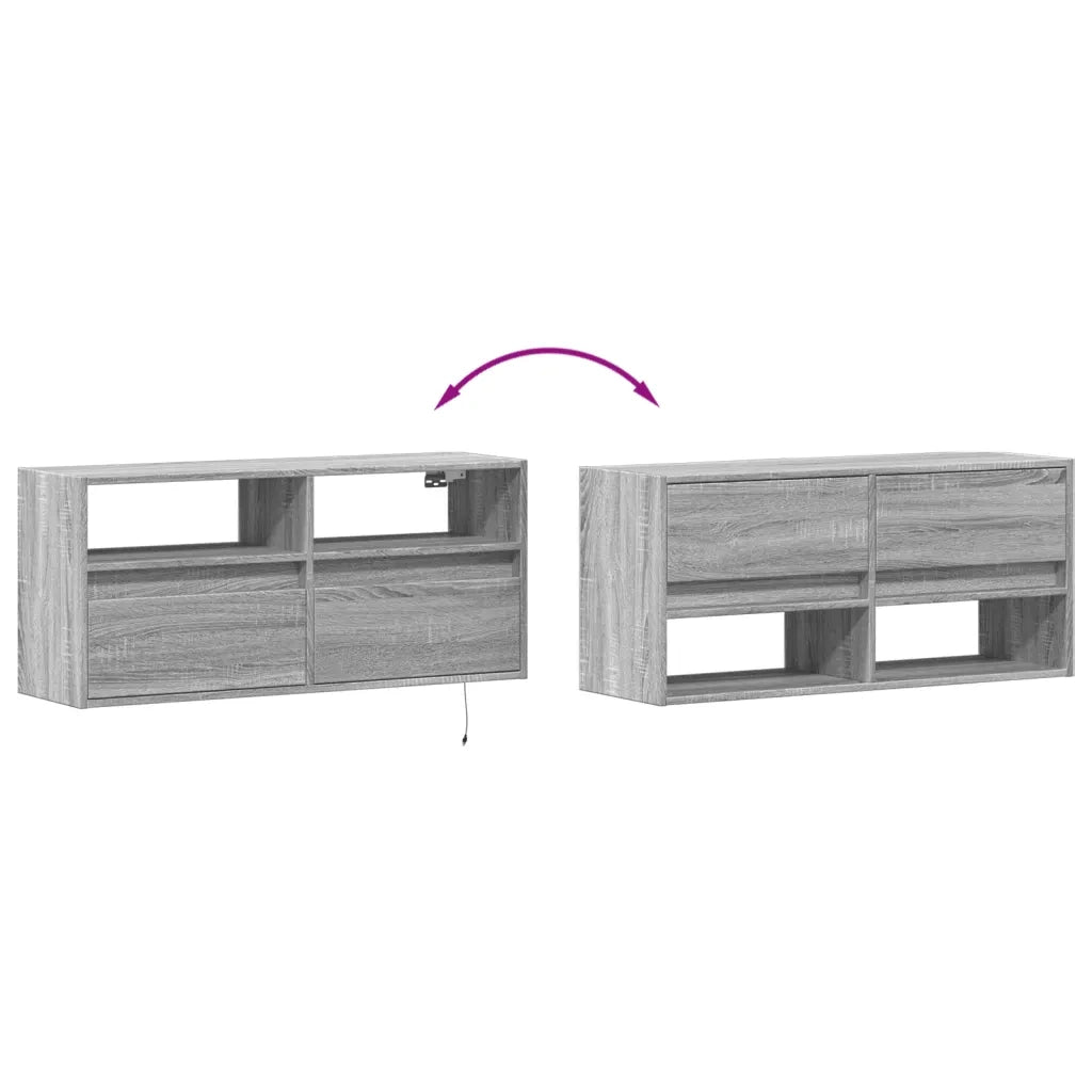 Mobile TV a Parete con Luci LED Grigio Sonoma 100x31x45 cm