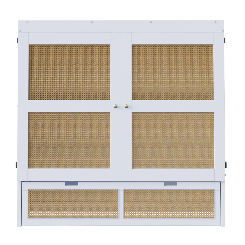 DESMIU Letto a scomparsa 2 posti con 2 cassetti, vano contenitore e ante 270°, 140 × 200 cm, senza materasso