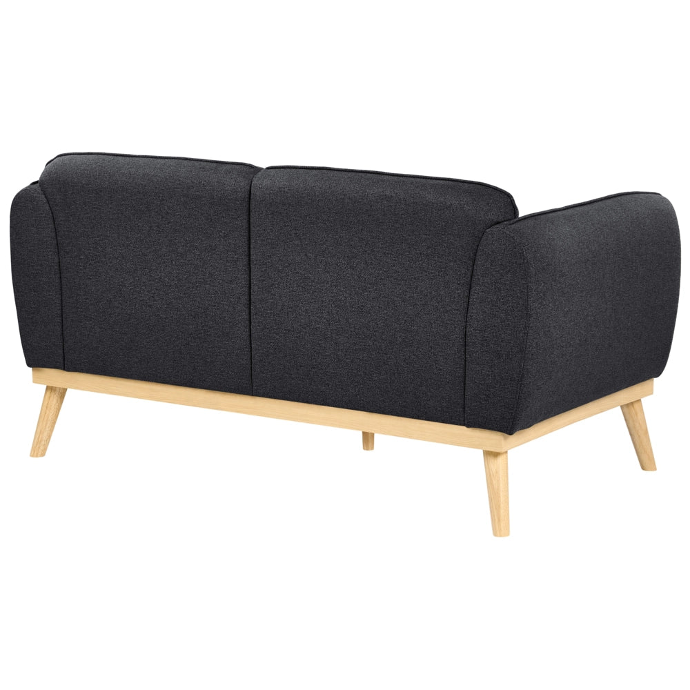 Set da salotto in stile scandinavo con divani a 2 e 3 posti, gambe affusolate in legno e rivestimento in tessuto nero