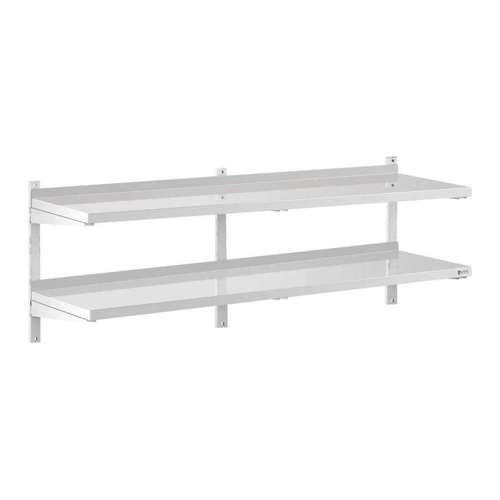 Mensola da parete professionale in acciaio inox - 2 ripiani - 40 x 180 cm 14_0001556
