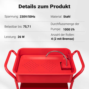 Vasca Lavapezzi da Officina 75,7 L, struttura a carrello, per sgrassatura componenti meccaniche