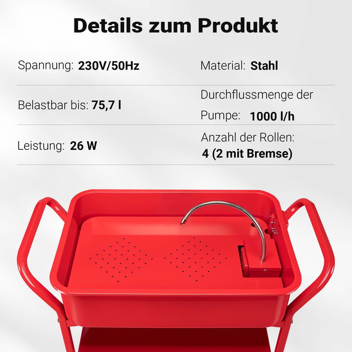 Vasca Lavapezzi da Officina 75,7 L, struttura a carrello, per sgrassatura componenti meccaniche