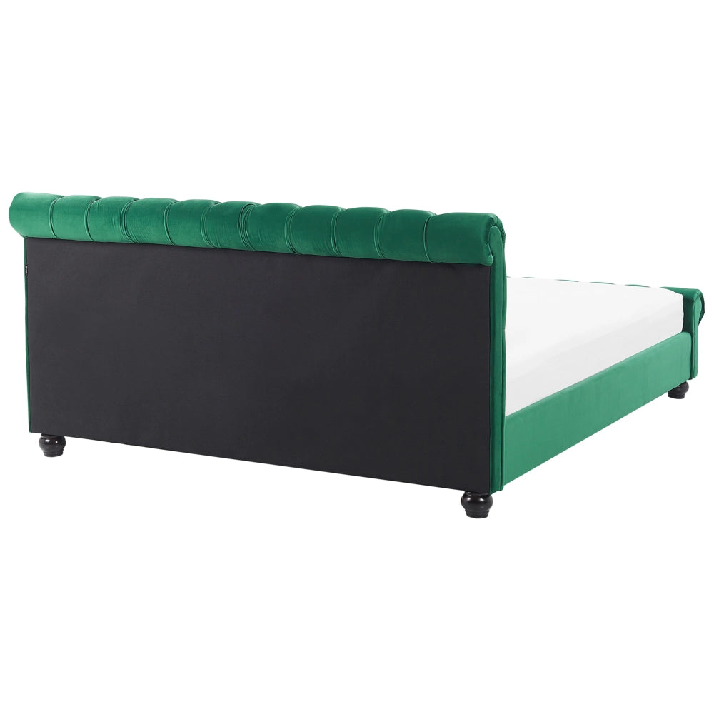 Letto ad acqua 160 x 200 cm in velluto verde smeraldo con testiera trapuntata glamour