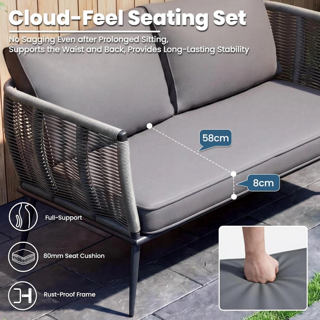 Divano in rattan a 2 posti, per balcone, grigio, divano, piccolo balcone, giardino d'inverno, terrazza, mobili per interni ed esterni, resistente alle intemperie, panca con schienale