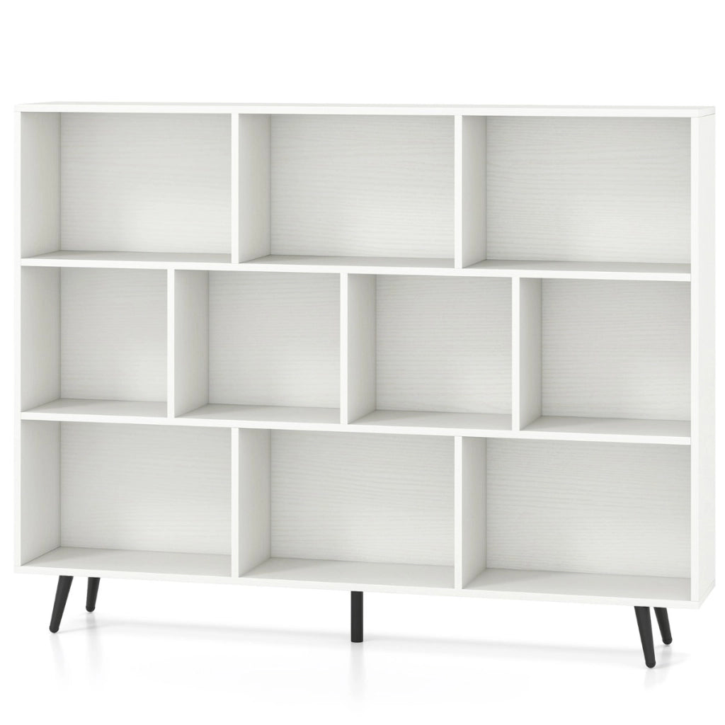 Organizzatore di stoccaggio moderno con 5 gambe di metallo affusolate, Libreria a 10 cubi studio camera da letto Bianco