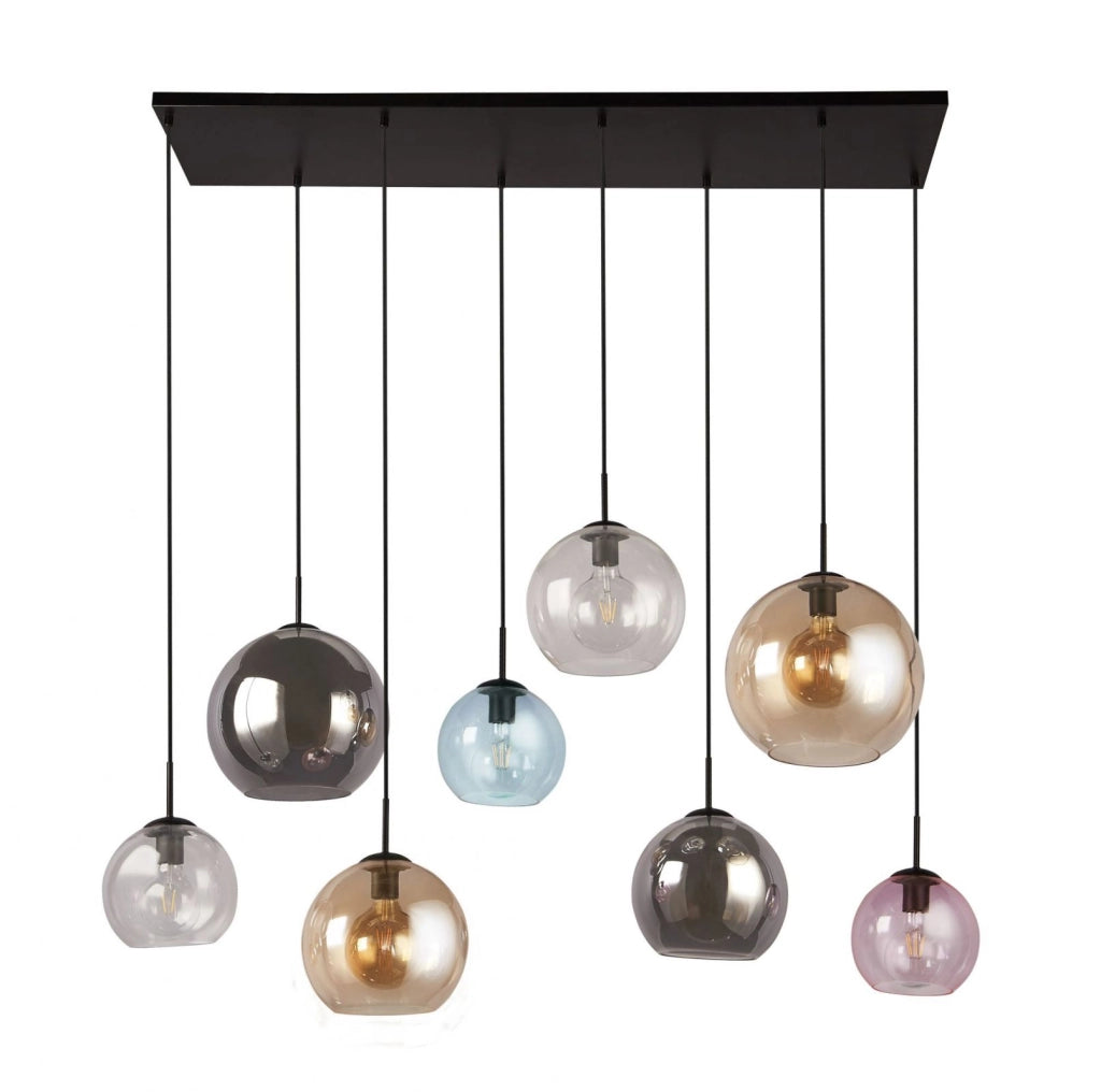 Mardi Gras II 8Lt Pendant - Metallo nero opaco e vetro colorato
