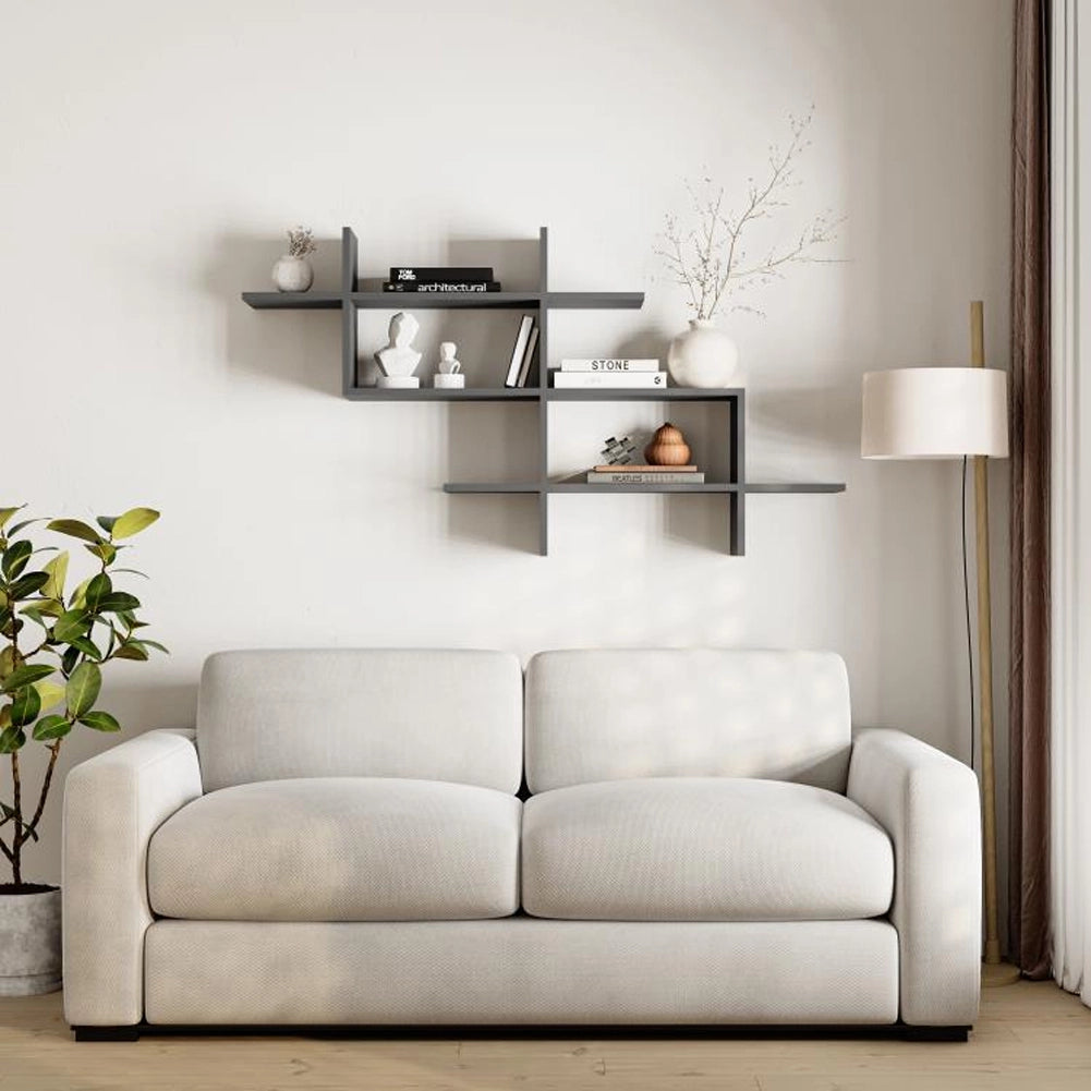 Mensola Libreria 3 Ripiani Geometrica in Legno Salvaspazio 150x82x22cm Antracite