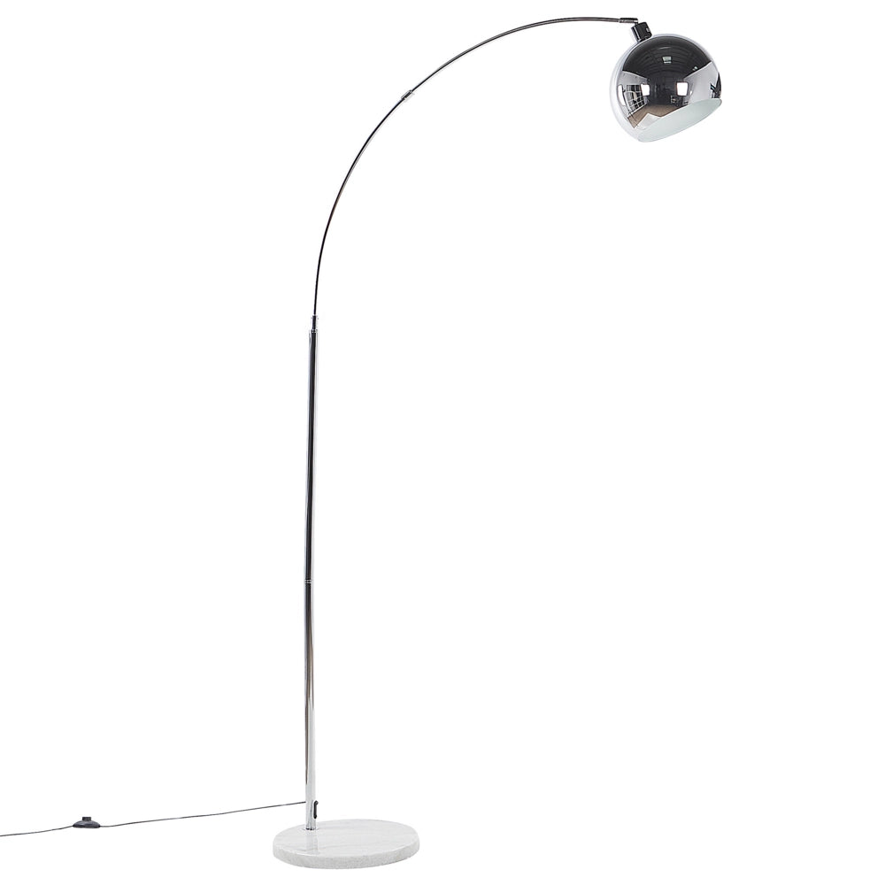Lampada da Terra in Metallo Argento 210 cm Moderna Rotonda Orientabile Cupola Paralume Lucido Soggiorno