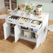 Isola da cucina con area bar 120 x 60 x 90;5 cm; 3 cassetti e 3 ante; bianco marmo