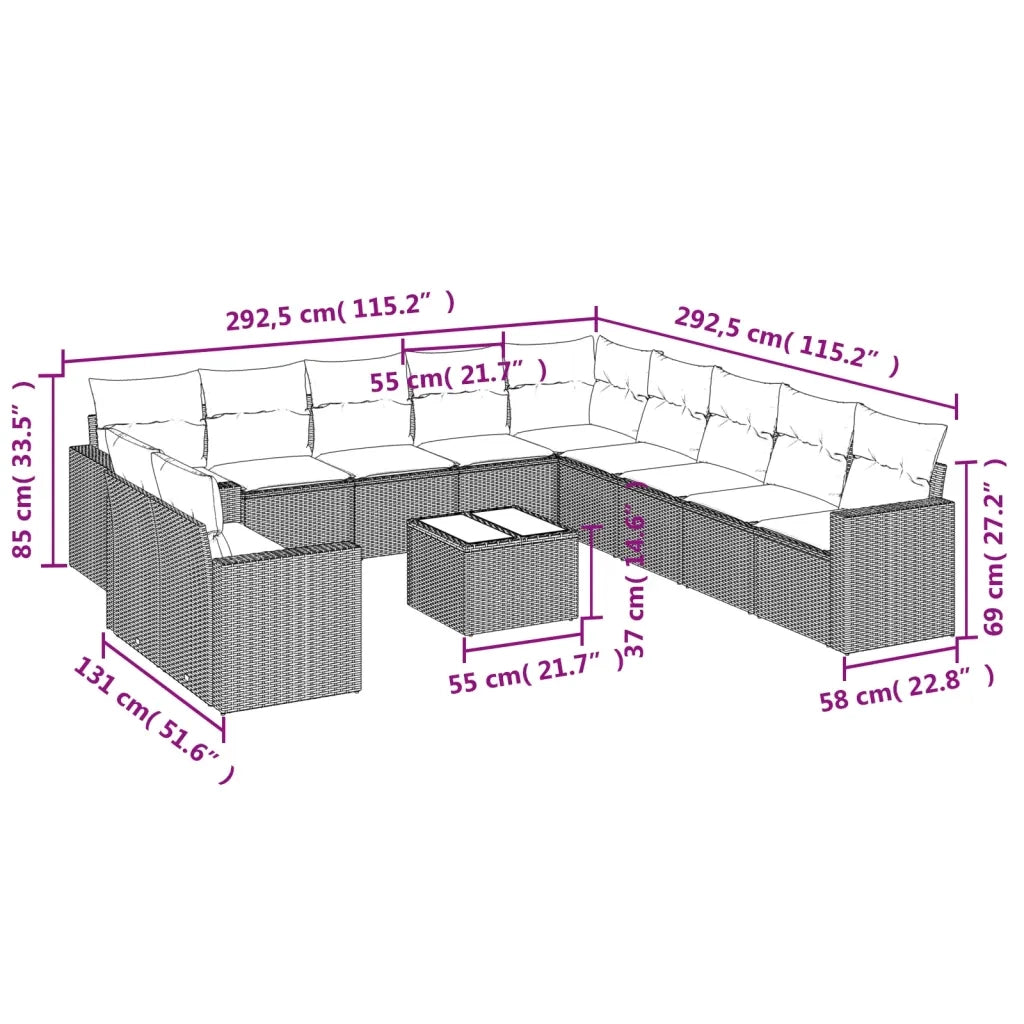 Set Divani da Giardino 12 pz con Cuscini Grigio in Polyrattan 3219190