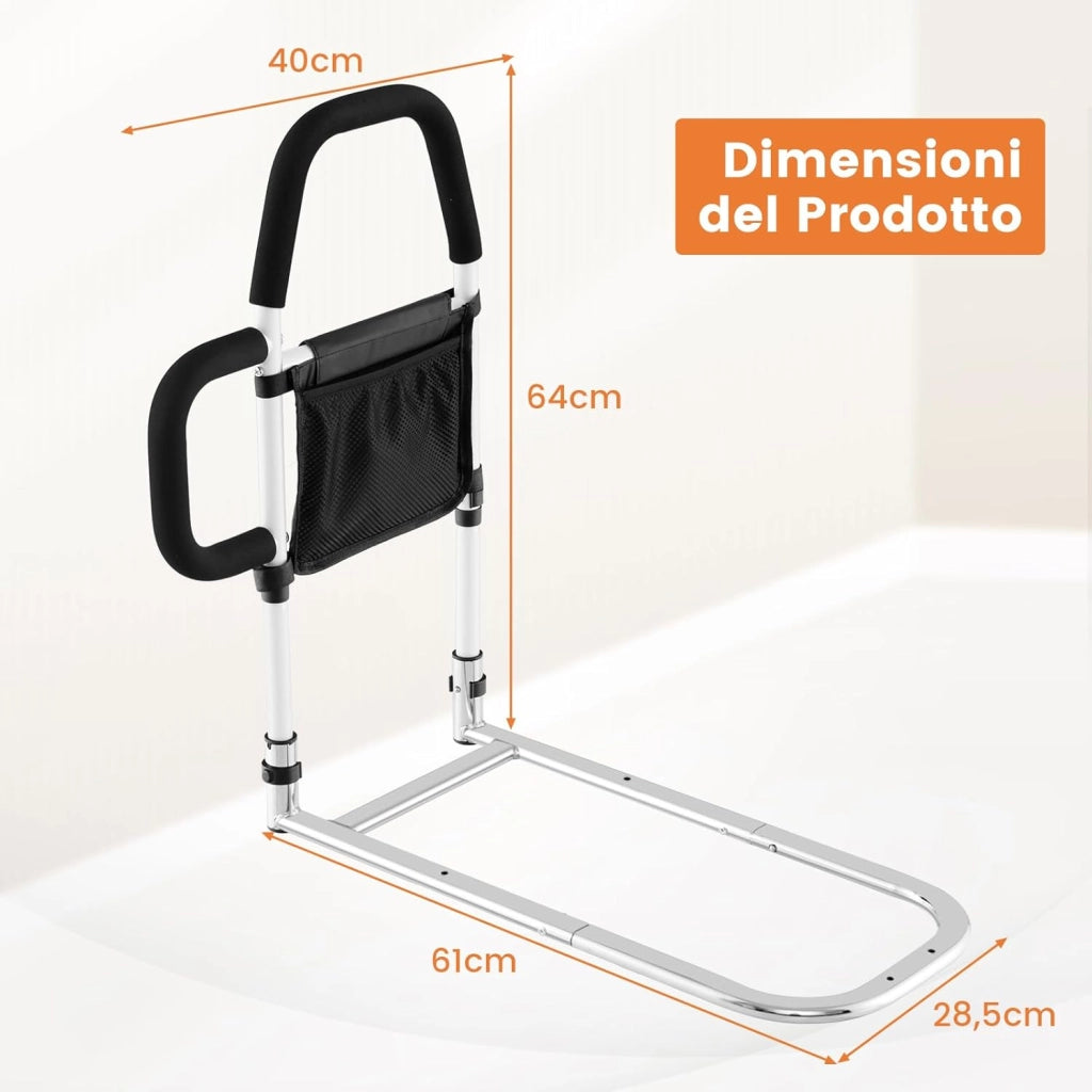 Sponda Letto Anziani Sicurezza Anticaduta, Doppia Impugnatura, Tasca Staccabile, Cinghia Fissaggio, Portata 136 kg, Facile Installazione, per Letti King/Queen (Modello 2)