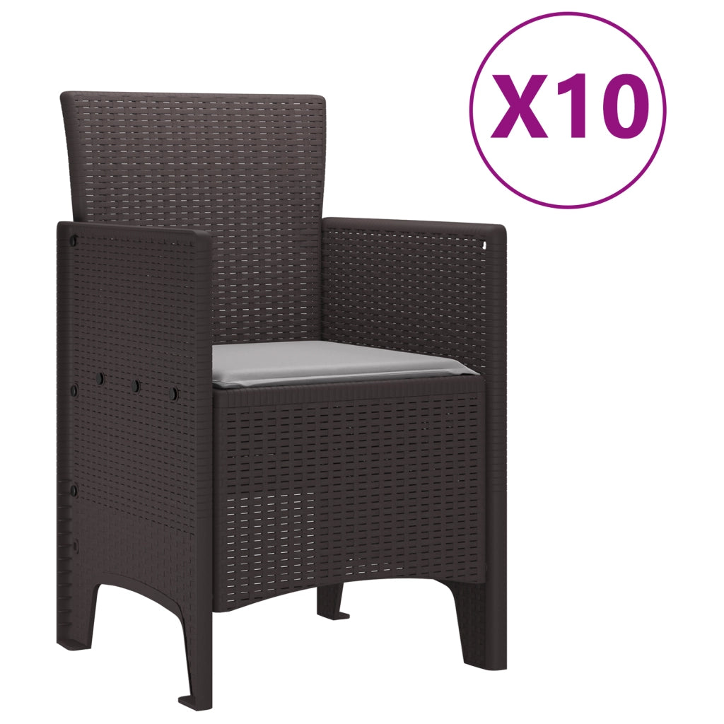 Set da Pranzo per Giardino 11 Pezzi con Cuscini Marrone in Polyrattan
