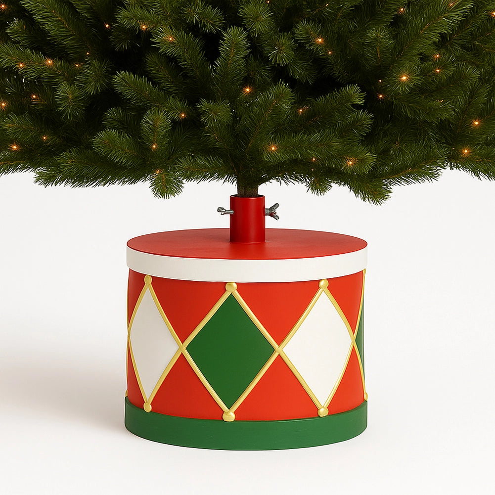Base Albero di Natale Tamburo 32x25cm Decoro Attacco Universale Rosso e Verde