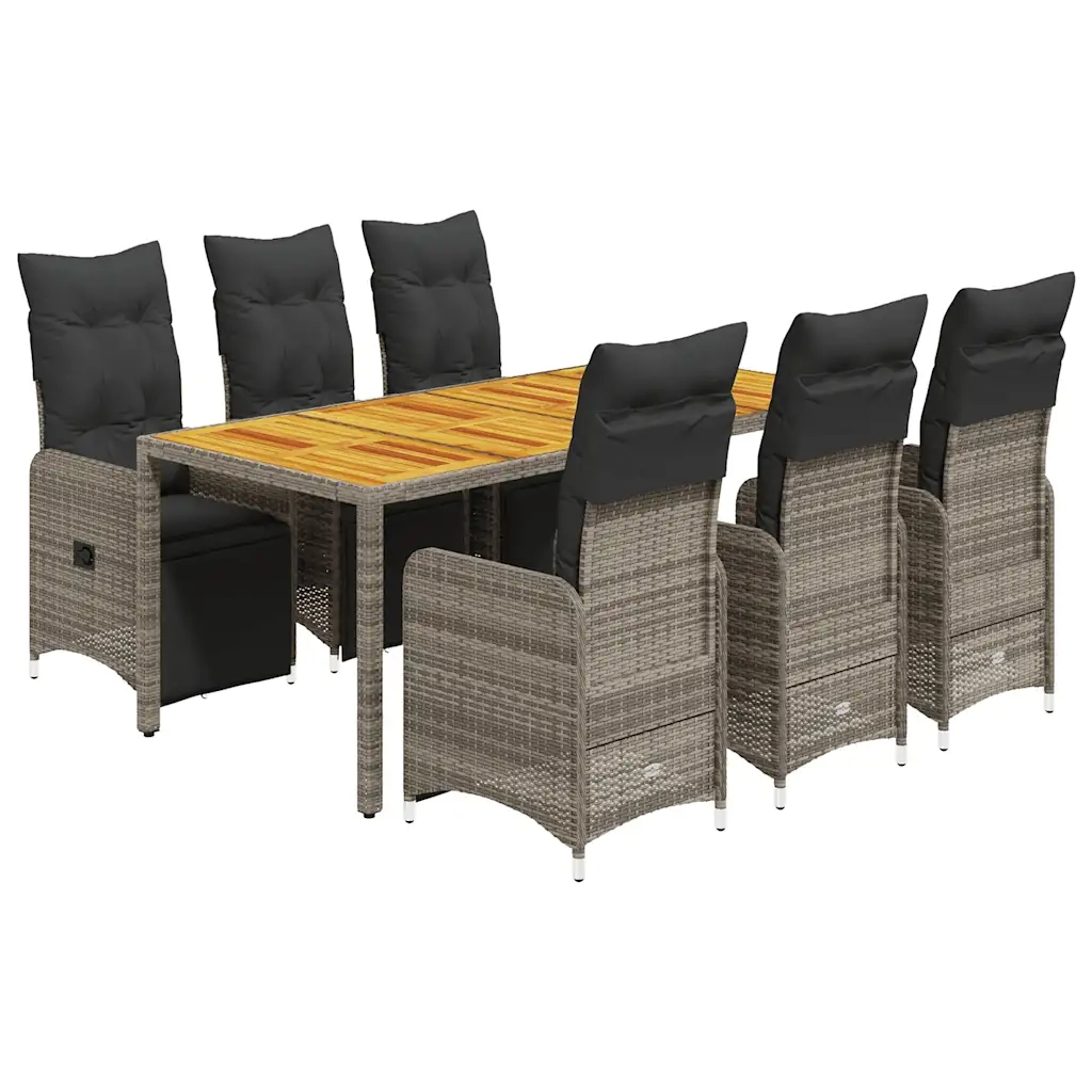 vidaXL Set Bistrò da Giardino 7 pz con Cuscini in Polyrattan Grigio