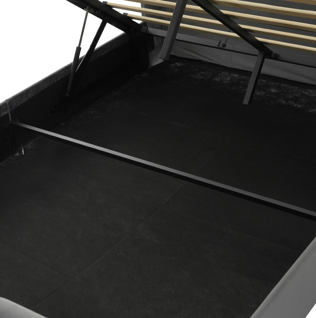 Letto matrimoniale imbottito 160x200 cm in velluto grigio con LED; USB e contenitore idraulico