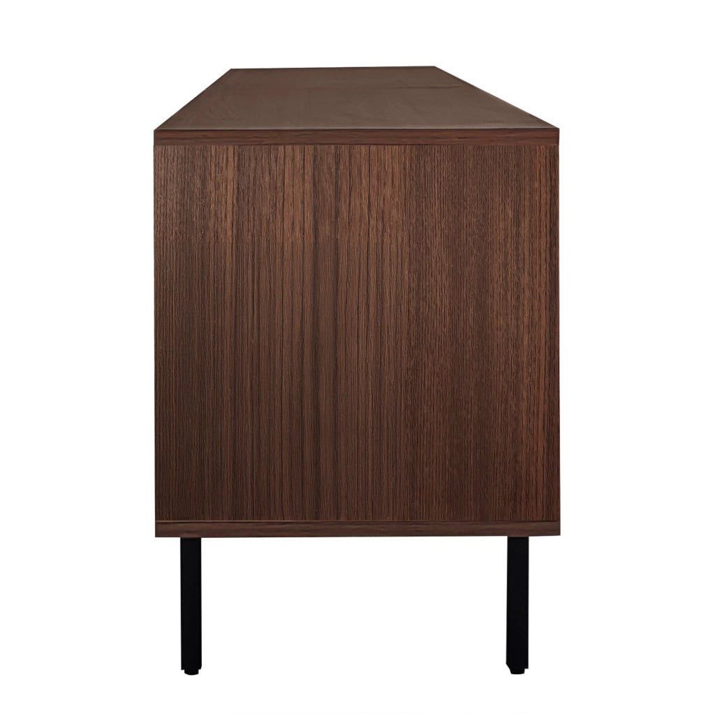 Mobile TV 200 cm con ante e illuminazione LED; MDF e pannello truciolare; marrone noce e nero