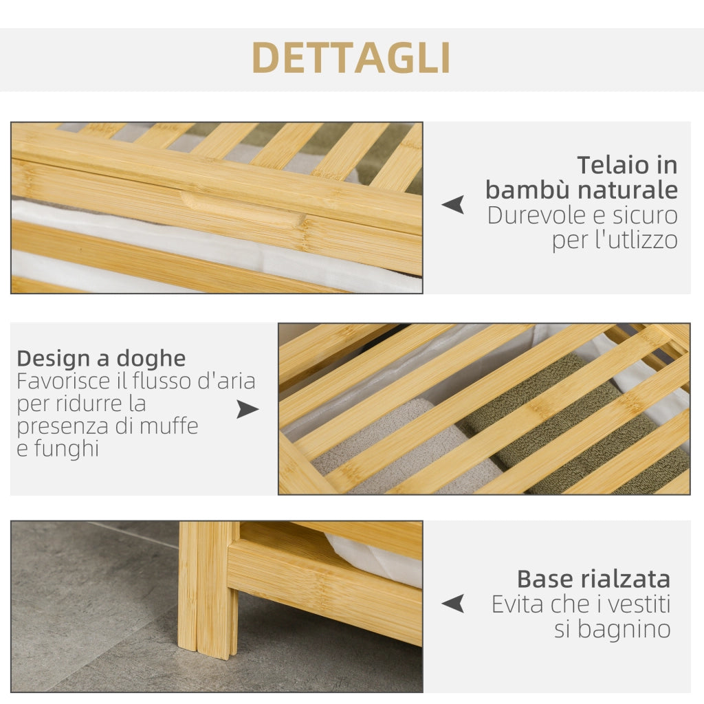 Cesto Portabiancheria in Bamb¨´ e Tessuto con Coperchio ¨C Zephmum ¨C 50x36x60 cm