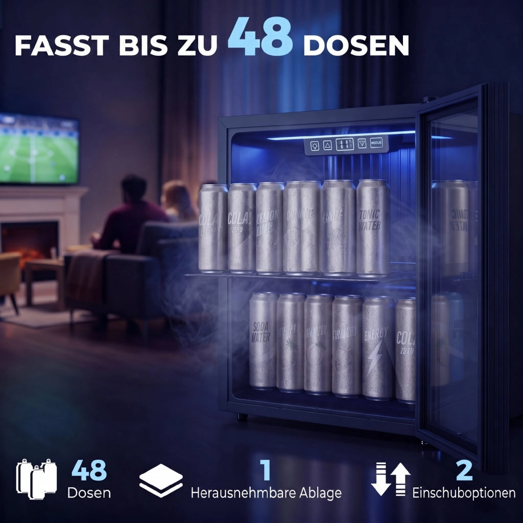 Frigorifero per bevande 50L ¨C Xylo ¨C porta doppio vetro, LED, nero