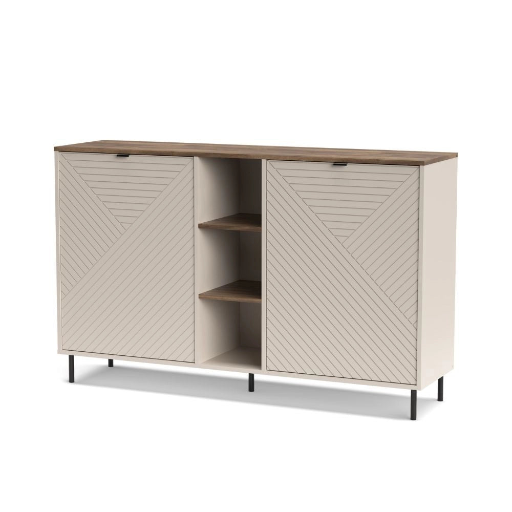Credenza Mirage08 con 2 ante design geometrico e vani a giorno – Cashmere e Rovere