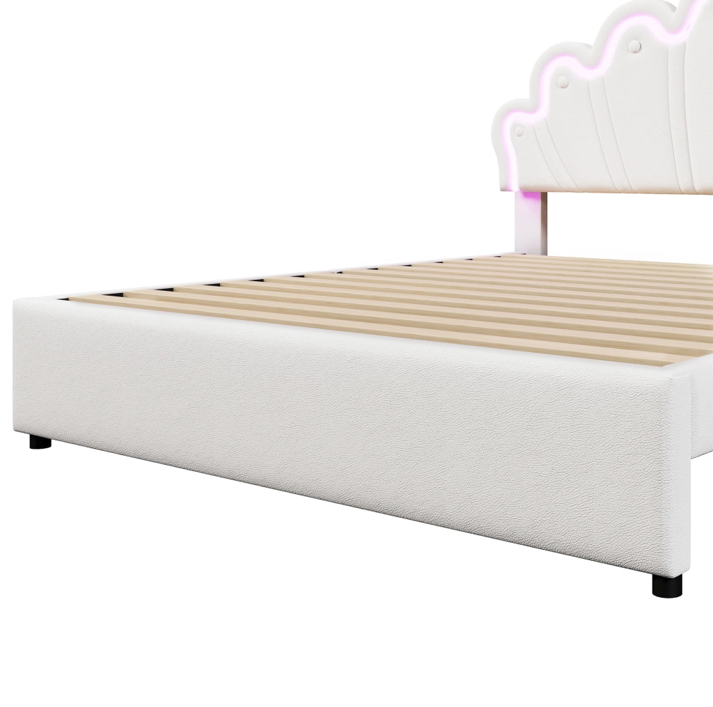 Letto imbottito 140x200 cm con 2 cassetti, testiera regolabile e luce LED controllabile