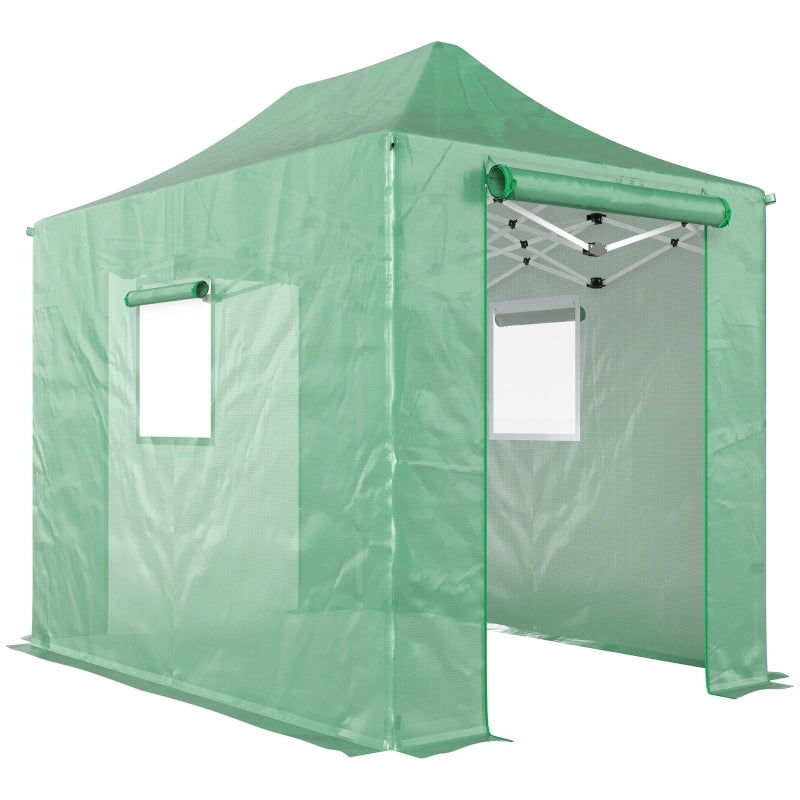 Serra pop-up pieghevole con tetto a punta e porte/finestrini avvolgibili, 295x200x270 cm, verde