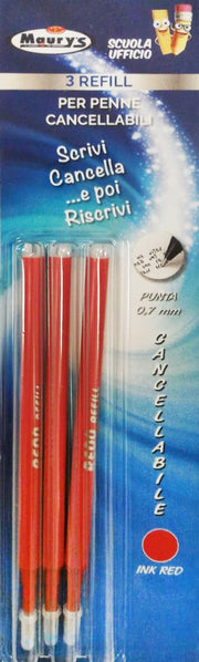 MAURY'S 3 RICARICHE REFIL ROSSO PER PENNA CANCELLABILE