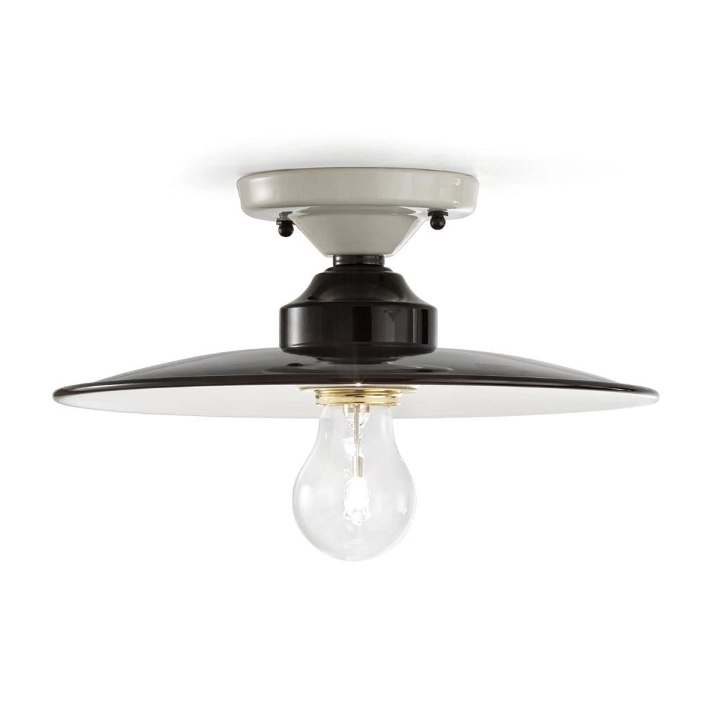 Plafoniera Vintage B&W Metallo Smaltato Nero E Bianco 1 Luce E27 25Cm