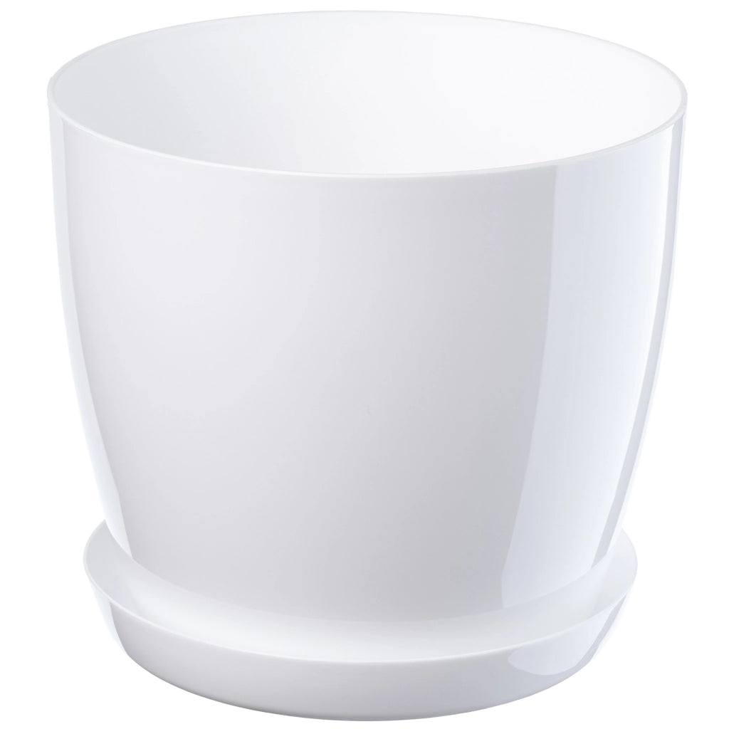 Vaso da fiori KADAX con sottovaso e coperchio in plastica, 12 cm, bianco.