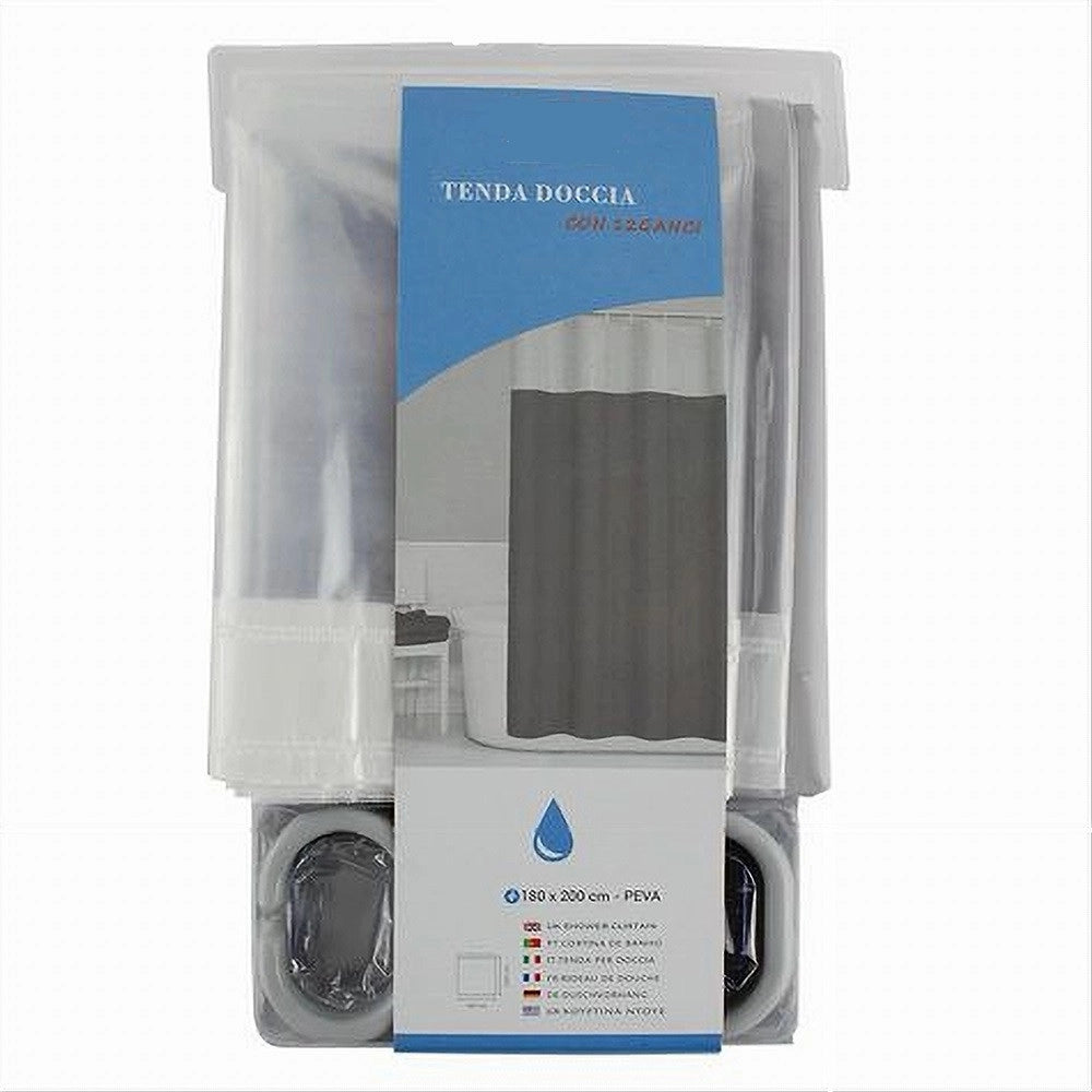 Trade Shop - Tenda Da Doccia Vasca Bagno Peva Con 12 Ganci 180x200cm Trasparente Grigio 69493 -