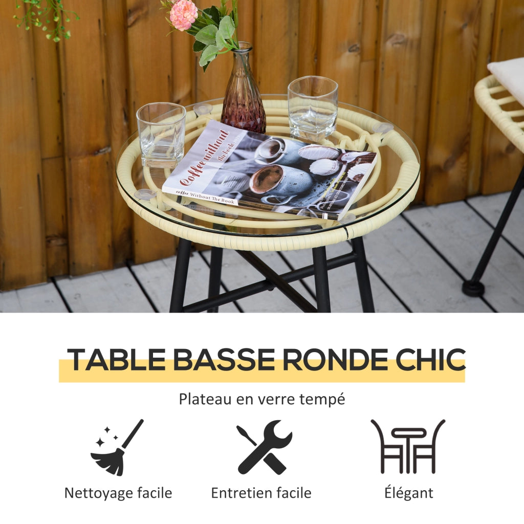 Set Bistrot Giardino 3 Pezzi 2 Sedie + Tavolino Rotondo ¨C Minimal ¨C Grigio Resina Polipropilene Vetro Temperato ?45x50cm