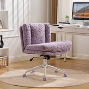 Chaise de bureau girevole con altezza regolabile e inclinazione, seduta ampia in pelliccia sintetica viola