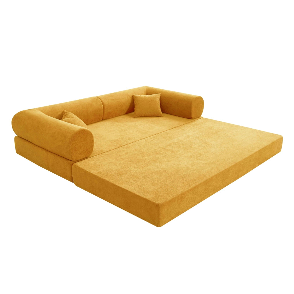 Oviala - Divano letto 2 posti in tessuto con cuscini modulari giallo L 204 cm