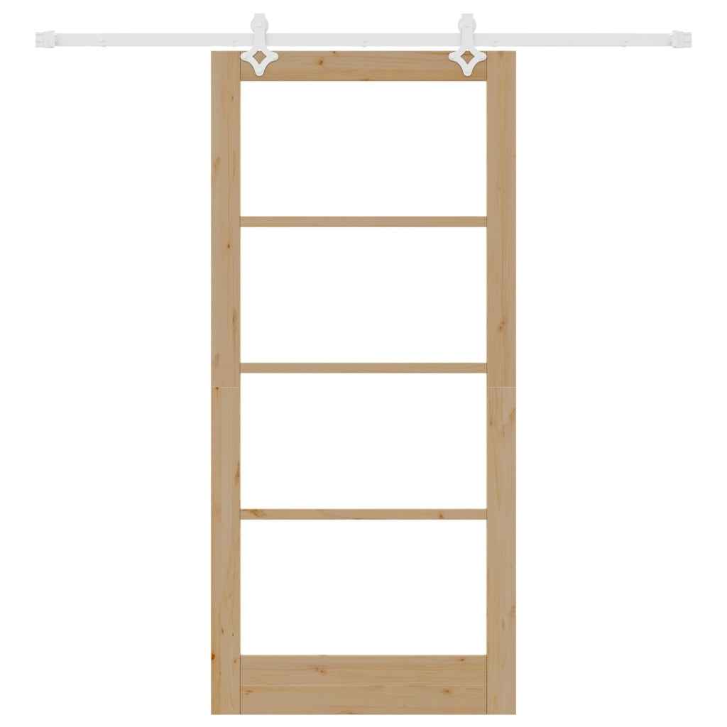 Porta Scorrevole  con Set Hardware 93x202 cm Legno Massello di Pino