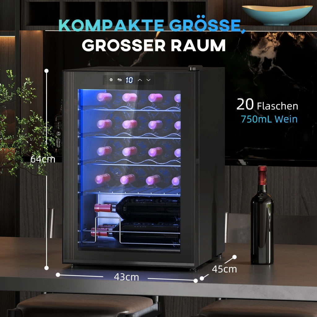 Cantinetta Vini con Porta in Vetro 20 Bottiglie 53L LED ¨C zephmum ¨C Nero