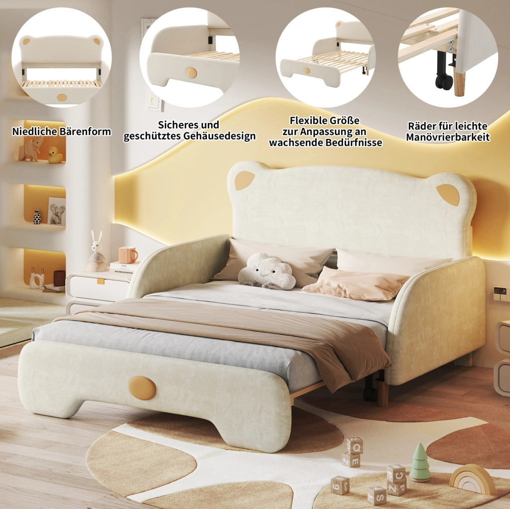 Letto imbottito a forma di orso con letto estraibile beige