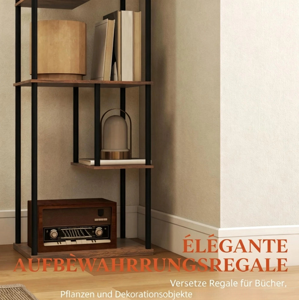 Lampada da terra dimmerabile con 5 ripiani; telecomando; MDF e metallo; beige e nero