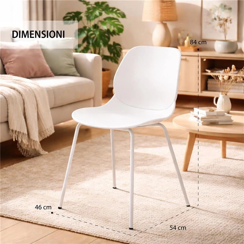 SET 4 SEDIE STOCCARDA IN PLASTICA DI COLORE BIANCO 46 X 54 X H84 CM