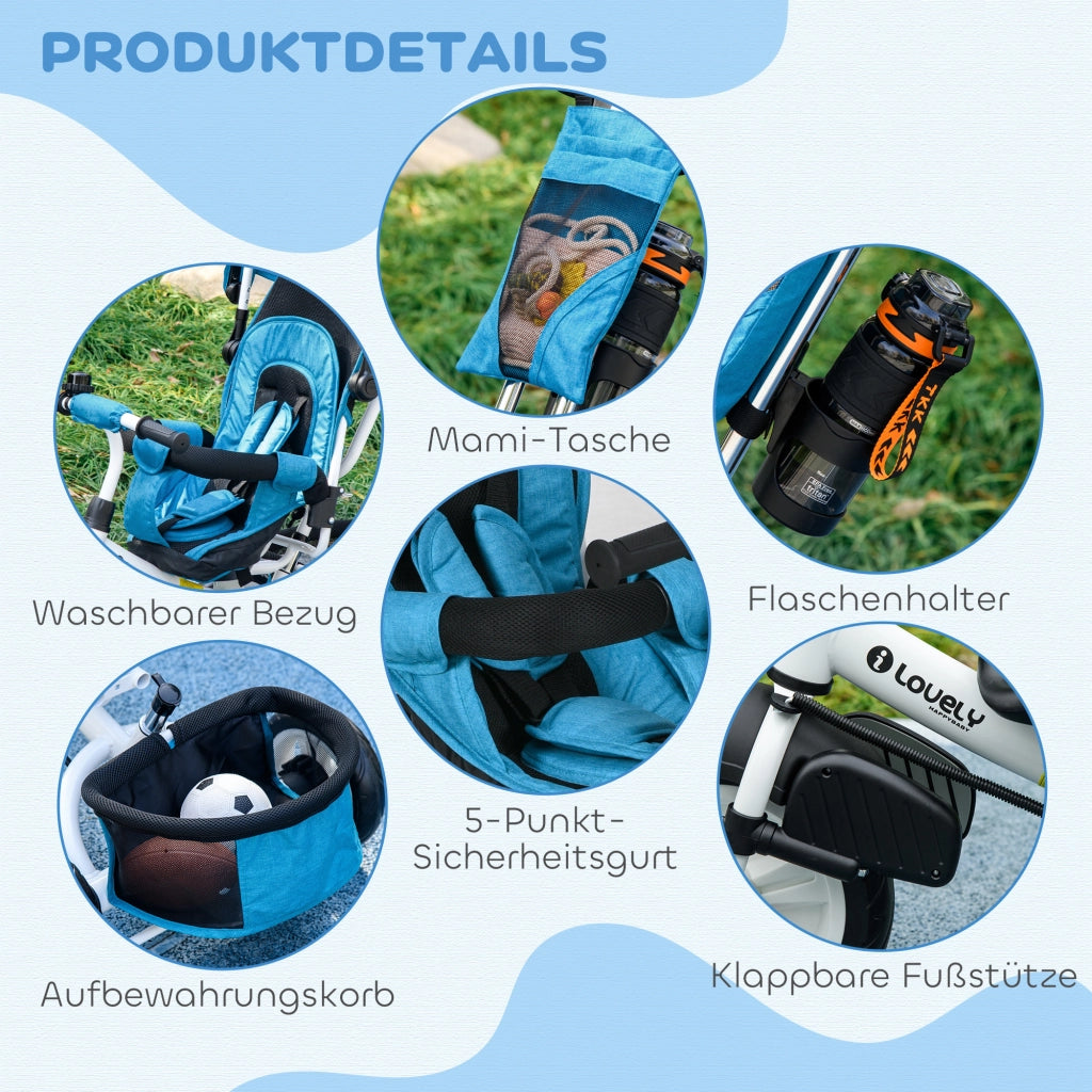 Triciclo per bambini ¨C Xylo ¨C metallo blu con cestino e portabicchiere