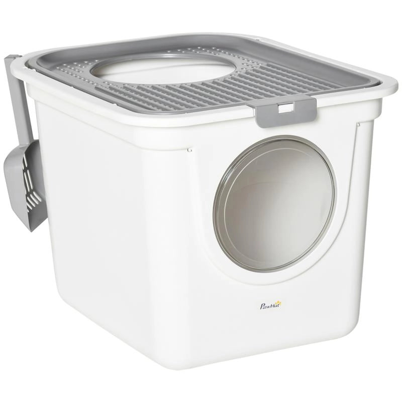 LETTIERA PER GATTI CHIUSA 2 INGRESSI CON VASSOIO E PALETTA IN PLASTICA PE 44X55X39 CM BIANCO