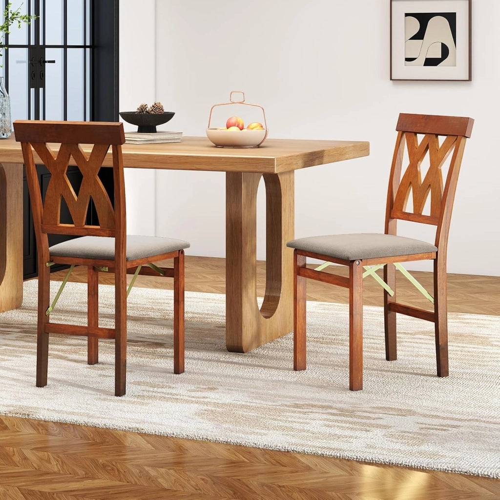 Set di 2 Sedie Pieghevoli, Sedie Ergonomiche di Gomma Senza Braccioli con Struttura in Legno di Gomma, Seduta Pieghevole da Pranzo con Schienale Curvo per Ristorante, Portata 150 kg (Marrone)