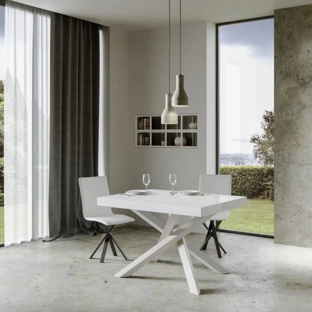 Tavolo allungabile 130/390x90 cm Volantis Premium colore bianco frassino gambe bianche