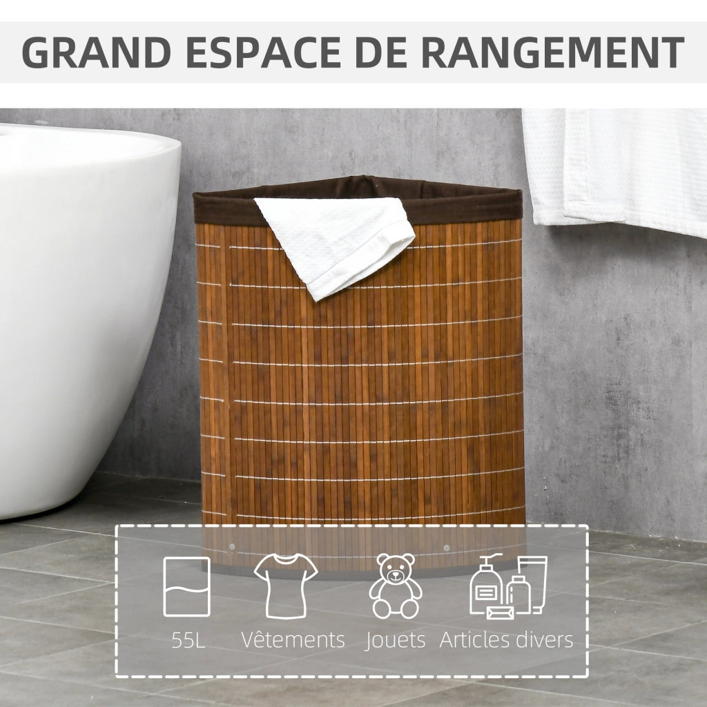 Cestino per il bucato in bamb¨´ angolare 55L ¨C zephmum ¨C marrone 38x38x57