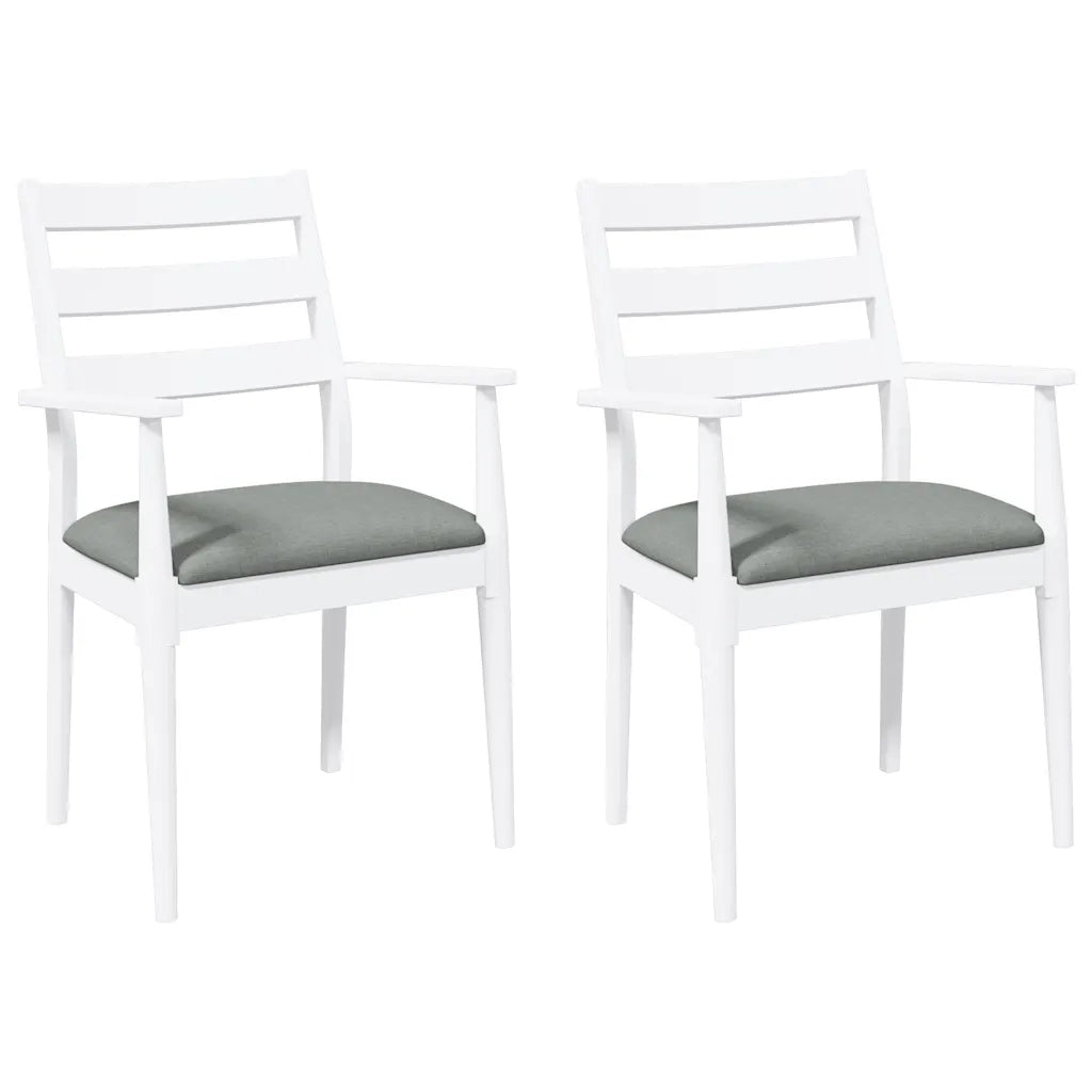 Sedie da Pranzo con Cuscini 2 pz Bianco Legno Massello di Hevea