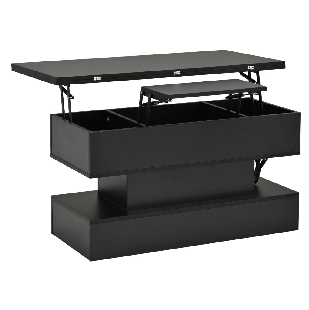 Tavolino rialzabile 100x50x51.5 cm con LED e vano portaoggetti in truciolato nero