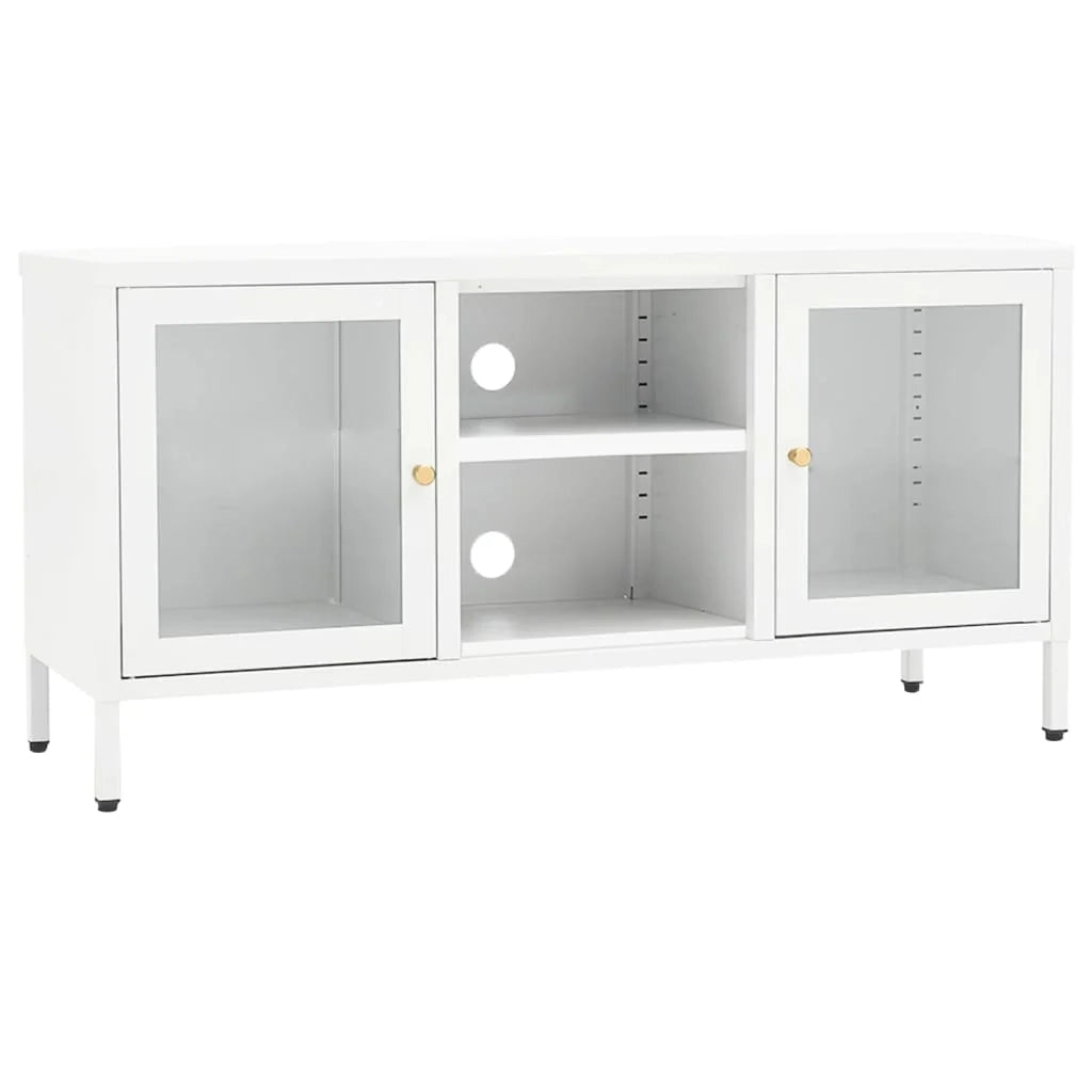 Mobile TV multimediale scaffale TV mobile TV sala da pranzo soggiorno camera da letto 105 x 35 x 52 cm acciaio e vetro bianco 02_0025693