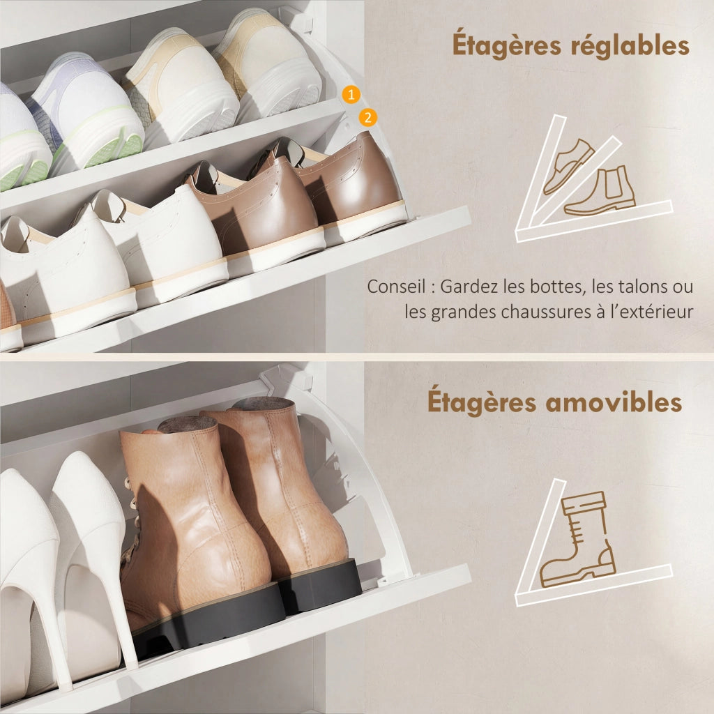 Armadio per Scarpe con 3 Ante e 2 Ripiani ¨C Zephmum ¨C Bianco Rovere 90x51x180