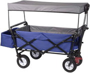 Carrello da giardino a 4 ruote con freno e tettuccio rimovibile blu 19_0001003